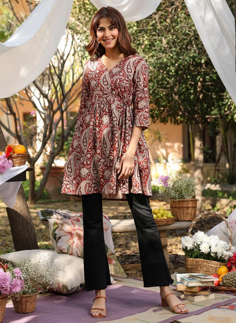ZERESOUQ Maroon Cotton Paisley Tunic Only
